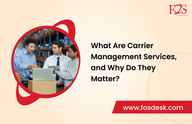 Three employee of carrier management team working on a laptop top of pink block